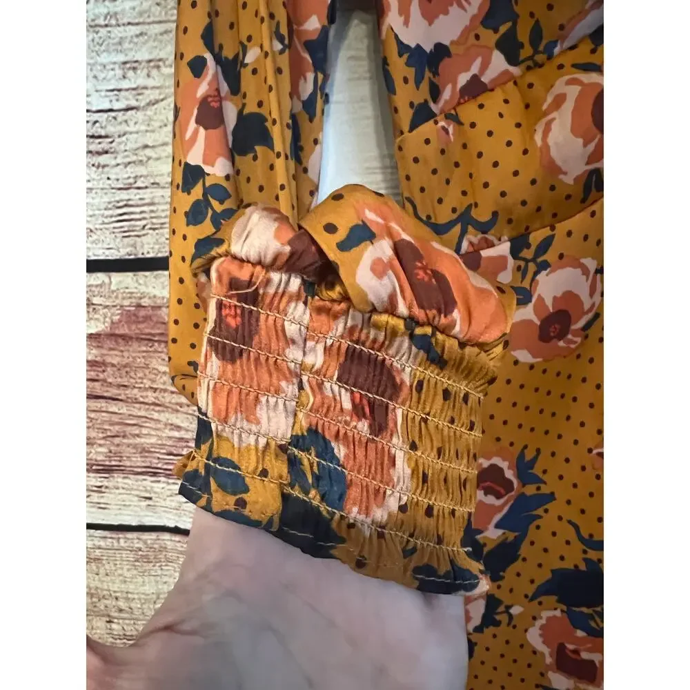 Free People Morning Light Floral Mini Dress in Yellow Gold Orange Womens Size 6